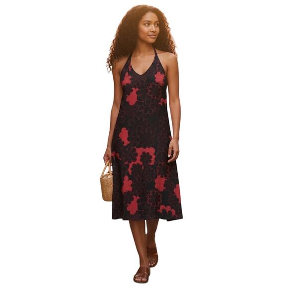 Y2K Red & Black Floral Backless Halter Dress -Size Large - Picture 1 of 7